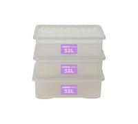 Wham Plastic Storage Boxes With Lids Home Office Stackable Nestable Container Box, 32L Easy fit Underbed Protective Storage Box, 60 x 40 x 18 cm - Tint Grey (Set of 3)