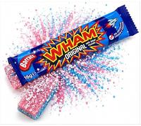 Wham Raspberry Chew Bars with Sour Crystals - 60 x 16g bar box - Retro Sweets, British Nostalgic vibes, perfect for sharing - parties - treats