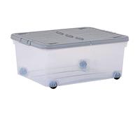 Wham Set of 3 30L Plastic Storage Box with Wheels & Folding Lid Clear/Cool Grey