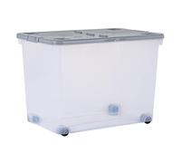 Wham Set of 3 80L Plastic Storage Box with Wheels & Folding Lid Clear/Cool Grey