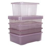 Wham Set of 5 Crystal Plastic Storage Boxes With Lids, Large, Stackable, Nestable, Dusky Orchid Pink (28L, 32L, 45L, 60L, 80L) Made in UK
