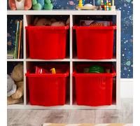 Wham Stack & Store, Pack 4 24L Red Plastic Storage Organisation Boxes, Integrated Handles, Strong, Stackable/Nestable, Home, Office, Classroom, Playroom, Toys, L42 x W32 x H25cm