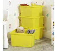 Wham Stack & Store 4 x 35L Plastic Storage Boxes | Ideal for Toys, Classrooms & Playrooms | Stackable & Nestable | Integrated Handles | Made in UK - Yellow