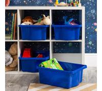 Wham Stack & Store 4 x 16L Plastic Storage Boxes | Ideal for Toys, Classrooms & Playrooms | Stackable & Nestable | Integrated Handles | Made in UK - Blue