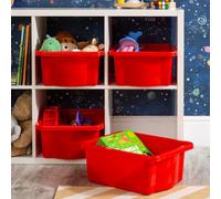 Wham Stack & Store 4 x 16L Plastic Storage Boxes | Ideal for Toys, Classrooms & Playrooms | Stackable & Nestable | Integrated Handles | Made in UK - Red