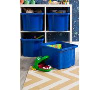 Wham Stack & Store, Pack 4 24L Blue Plastic Storage Organisation Boxes, Integrated Handles, Strong, Stackable/Nestable, Home, Office, Classroom, Playroom, Toys, L42 x W32 x H25cm