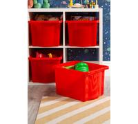 Wham Stack & Store, Pack 4 24L Red Plastic Storage Organisation Boxes, Integrated Handles, Strong, Stackable/Nestable, Home, Office, Classroom, Playroom, Toys, L42 x W32 x H25cm