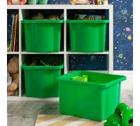 Wham Stack & Store 4X 24L Plastic Storage Boxes. Ideal For Toys, Classrooms & Playrooms. Integrated Handles. Green