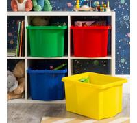 Wham Stack & Store 4 x 24L Plastic Storage Boxes | Ideal for Toys, Classrooms & Playrooms | Stackable & Nestable | Integrated Handles | Made in UK - Mixed Colours