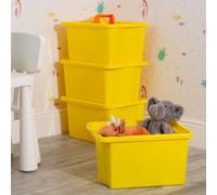 Wham Stack & Store 4 x 30L Plastic Storage Boxes | Ideal for Toys, Classrooms & Playrooms | Stackable & Nestable | Integrated Handles | Made in UK - Yellow