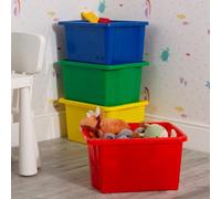Wham Stack & Store 4 x 30L Plastic Storage Boxes | Ideal for Toys, Classrooms & Playrooms | Stackable & Nestable | Integrated Handles | Made in UK - Mixed Colours