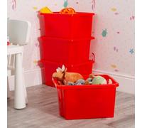 Wham Stack & Store 4X 30L Plastic Storage Boxes. Ideal For Toys, Classrooms & Playrooms. Integrated Handles. Red