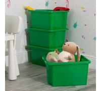 Wham Stack & Store 4X 30L Plastic Storage Boxes. Ideal For Toys, Classrooms & Playrooms. Integrated Handles. Green