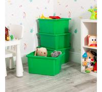 Wham Stack & Store 4 x 35L Plastic Storage Boxes | Ideal for Toys, Classrooms & Playrooms | Stackable & Nestable | Integrated Handles | Made in UK - Green