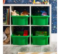 Wham Stack & Store, Pack 4 16L Green Plastic Storage Organisation Boxes, Integrated Handles, Strong, Stackable/Nestable, Home, Office, Classroom, Playroom, Toys, L42 x W32 x H17cm