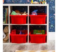 Wham Stack & Store, Pack 4 16L Red Plastic Storage Organisation Boxes, Integrated Handles, Strong, Stackable/Nestable, Home, Office, Classroom, Playroom, Toys, L42 x W32 x H17cm