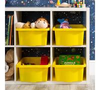 Wham Stack & Store, Pack 4 16L Yellow Plastic Storage Organisation Boxes, Integrated Handles, Strong, Stackable/Nestable, Home, Office, Classroom, Playroom, Toys, L42 x W32 x H17cm