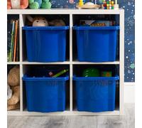 Wham Stack & Store, Pack 4 24L Blue Plastic Storage Organisation Boxes, Integrated Handles, Strong, Stackable/Nestable, Home, Office, Classroom, Playroom, Toys, L42 x W32 x H25cm