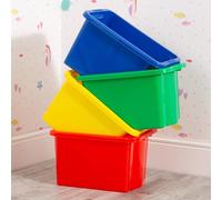 Wham Stack & Store, Pack 4 24L Mixed Plastic Storage Organisation Boxes, Integrated Handles, Strong, Stackable/Nestable, Home, Office, Classroom, Playroom, Toys, L42 x W32 x H25cm