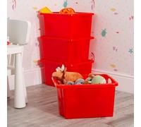 Wham Stack & Store, Pack 4 30L Red Plastic Storage Organisation Boxes, Integrated Handles, Strong, Stackable/Nestable, Home, Office, Classroom, Playroom, Toys, L45.5 x W35 x H25cm