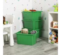 Wham Stack & Store, Pack 4 35L Green Plastic Storage Organisation Boxes, Integrated Handles, Strong, Stackable/Nestable, Home, Office, Classroom, Playroom, Toys, L48 x W38 x H26cm