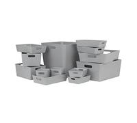 Wham Studio 13 Piece Multi-Size Set Plastic Storage Baskets | Ideal for Kitchens, Bathrooms, Stationery & More | Easy Access Integrated Handles | Made in the UK - Cool Grey