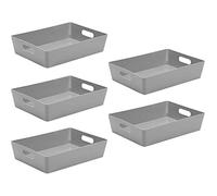 Wham Studio 5.01 Cool Grey Plastic Storage Baskets, Office Home & Kitchen Tidy Organiser 35 x 26 x 8.5cm (5 Baskets)