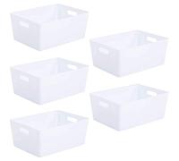 Wham Studio 5 x 11.5L Ice White Plastic Storage Baskets Office Home & Kitchen Tidy Organiser - 35 x 26 x 15cm
