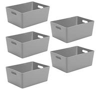 Wham Studio 5 x 11.5L Rectangular Plastic Storage Baskets | Ideal for Kitchens, Bathrooms, Stationery & More | Easy Access Integrated Handles | Made in the UK - Cool Grey