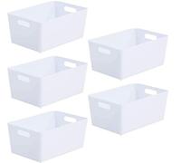 Wham Studio 5 x 3.9L Rectangular Plastic Storage Baskets | Ideal for Kitchens, Bathrooms, Stationery & More | Easy Access Integrated Handles | Made in the UK - Ice White