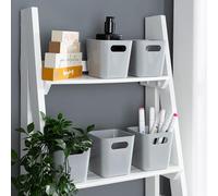 Wham Studio 5 x 720ml Square Plastic Storage Baskets | Ideal for Kitchens, Bathrooms, Stationery & More | Easy Access Integrated Handles | Made in the UK - Cool Grey