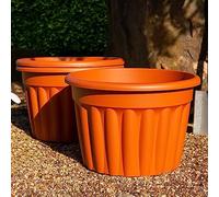 Wham Vista 3 x 60cm Round Plastic Garden Planters | 100% Recycled Plastic | Weather Resistant & Lightweight | Indoor & Outdoor Use | Drainage in UK - Terracotta