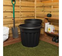 Wham Vista 3 x 50cm Round Plastic Garden Planters | 100% Recycled Plastic | Weather Resistant & Lightweight | Indoor & Outdoor Use | Drainage in UK - Slate/Black