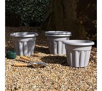 Wham 4x 33cm Vista Plastic Planter, Round Garden Plant Pot, Small Floor Pot (33cm, 12L, Pack of 4) Indoor/Outdoor, Made in UK (Upcycle Grey)