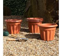 Wham 4x 33cm Vista Plastic Planter, Round Garden Plant Pot, Small Floor Pot (33cm, 12L, Pack of 4) Indoor/Outdoor, Made in UK (Terracotta)