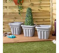 Wham Vista 4 x 33cm Square Plastic Garden Planters | 100% Recycled Plastic | Weather Resistant & Lightweight | Indoor & Outdoor Use | Drainage in UK - Upcycle Grey