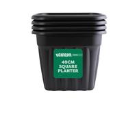 Wham Vista 4 x 49cm Square Plastic Garden Planters | 100% Recycled Plastic | Weather Resistant & Lightweight | Indoor & Outdoor Use | Drainage in UK - Slate/Black