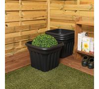 Wham Vista 4 x 40cm Square Plastic Garden Planters | 100% Recycled Plastic | Weather Resistant & Lightweight | Indoor & Outdoor Use | Drainage in UK - Slate/Black