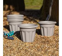 Wham 6x 25cm Vista Plastic Planter, Round Garden Plant Pot, Extra Small Floor Pot (25cm, 4.5L, Pack of 6) Indoor/Outdoor, Made in UK (Upcycle Grey)