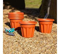 Wham Vista 6 x 25cm Round Plastic Garden Planters | 100% Recycled Plastic | Weather Resistant & Lightweight | Indoor & Outdoor Use | Drainage in UK - Terracotta
