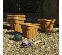 Wham Vista 6 x 25cm Square Plastic Garden Planters | 100% Recycled Plastic | Weather Resistant & Lightweight | Indoor & Outdoor Use | Drainage in UK - Terracotta