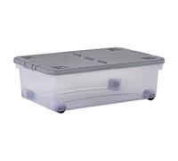 Wham Wheel 5 x 32L Plastic Storage Boxes with Folding Lid & Wheels | Ideal for Home, Office, Toys & More | Medium Boxes | Made in UK - Clear/Cool Grey