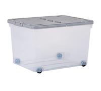 Wham Wheel 5 x 44L Plastic Storage Boxes with Folding Lid & Wheels | Ideal for Home, Office, Toys & More | Large Boxes | Made in UK - Clear/Cool Grey
