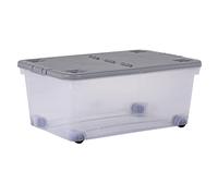 Wham Wheel 5 x 45L Plastic Storage Boxes with Folding Lid & Wheels | Ideal for Home, Office, Toys & More | Large Boxes | Made in UK - Clear/Cool Grey