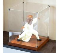 WhamtL Acrylic Display Case Wood Bottom Clear Display Case for Figures, Multi Size Plastic Display Box Dust Cover, Table Organizing Self Assembly Acrylic Display Case(20x20x25cm(8x8x10in))