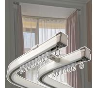WhamtL Bay Window Double Curtain Track Curved Rail, Flexible Bendable Curtain Track System, Ceiling Wall Mount Aluminum Alloy Curtain Track and Fittings(Wall Mount,1.3m (4.3ft))