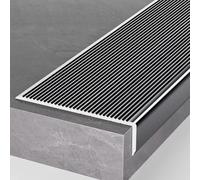 WhamtL Stair Nosing 4 Inch Wide L-Shaped Transition Strip, Metal Stair Nosing for Vinyl Flooring, Non-slip Stair Edge Protector, Staircase Tread Step Nosing Trim Molding(Grey,1PC)