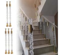 WhamtL Stair Spindles Interior Stair Baluster Post Clear Acrylic, Modern Gold Staircase Railing Banister Spindle Column, Floor Mount Decorative Stairway Balusters(5 PCS,80cm (31 1/2"))