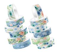 WHAMVOX 12 Rolls Watercolour Blue Rose Washi Tape 12 Decorative Craft