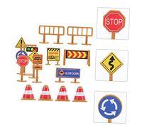WHAMVOX 2 Sets Mini Traffic Signs Playset for Educational Road Sign Models with Stickers Bright Colors Safety Cones Crosswalk Signal Garbage Can for Boys and Role Play